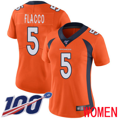 Women Denver Broncos #5 Joe Flacco Orange Team Color Vapor Untouchable Limited Player 100th Season Football NFL Jersey->women nfl jersey->Women Jersey